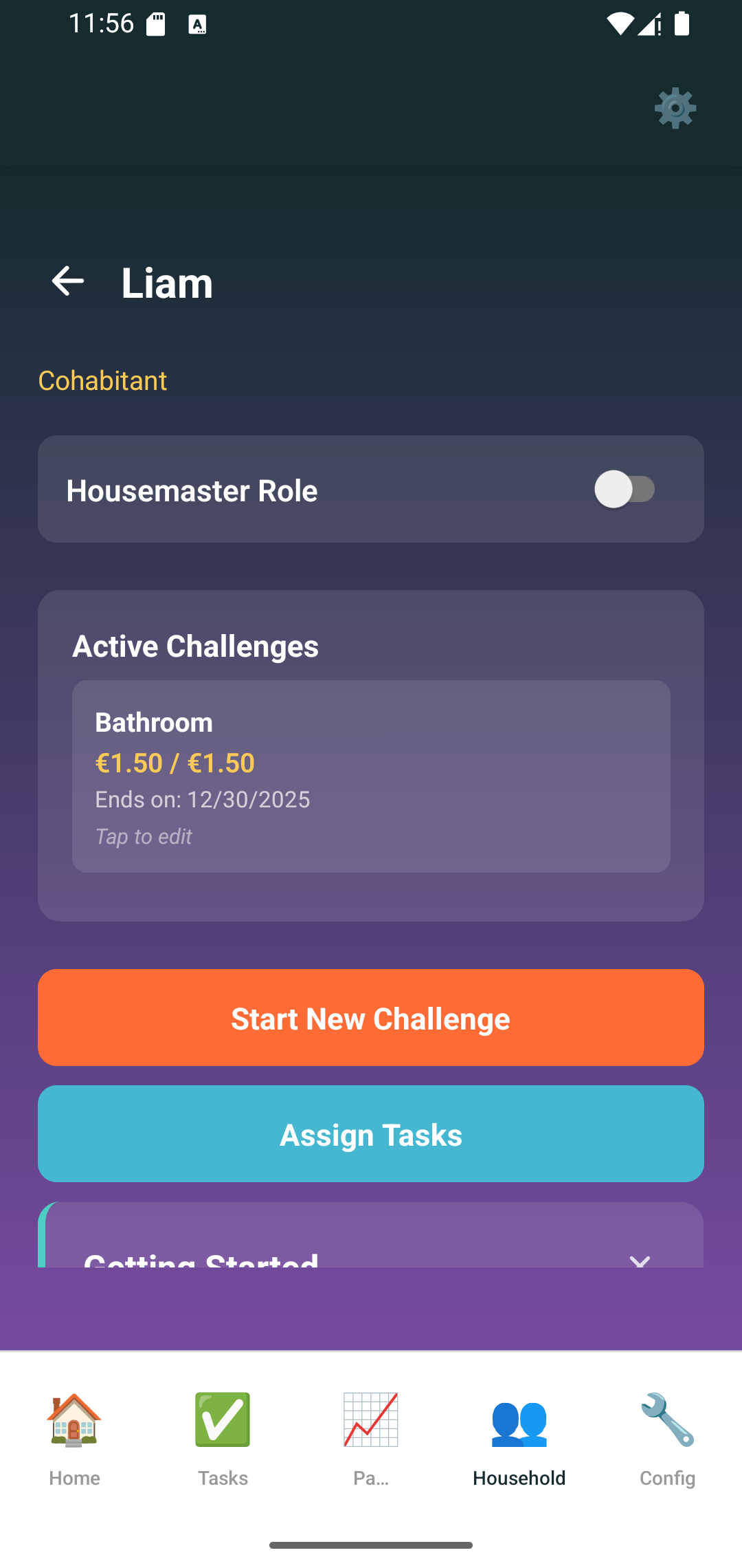 Challenges and Tasks Screen